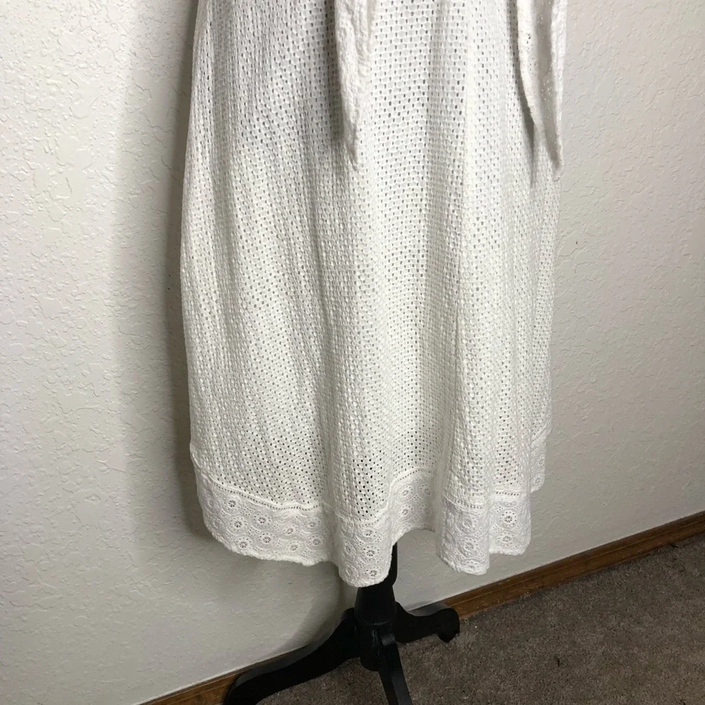 Cabi Lizzie white mixed eyelet overlay tie front dress‎ size 4 #5106